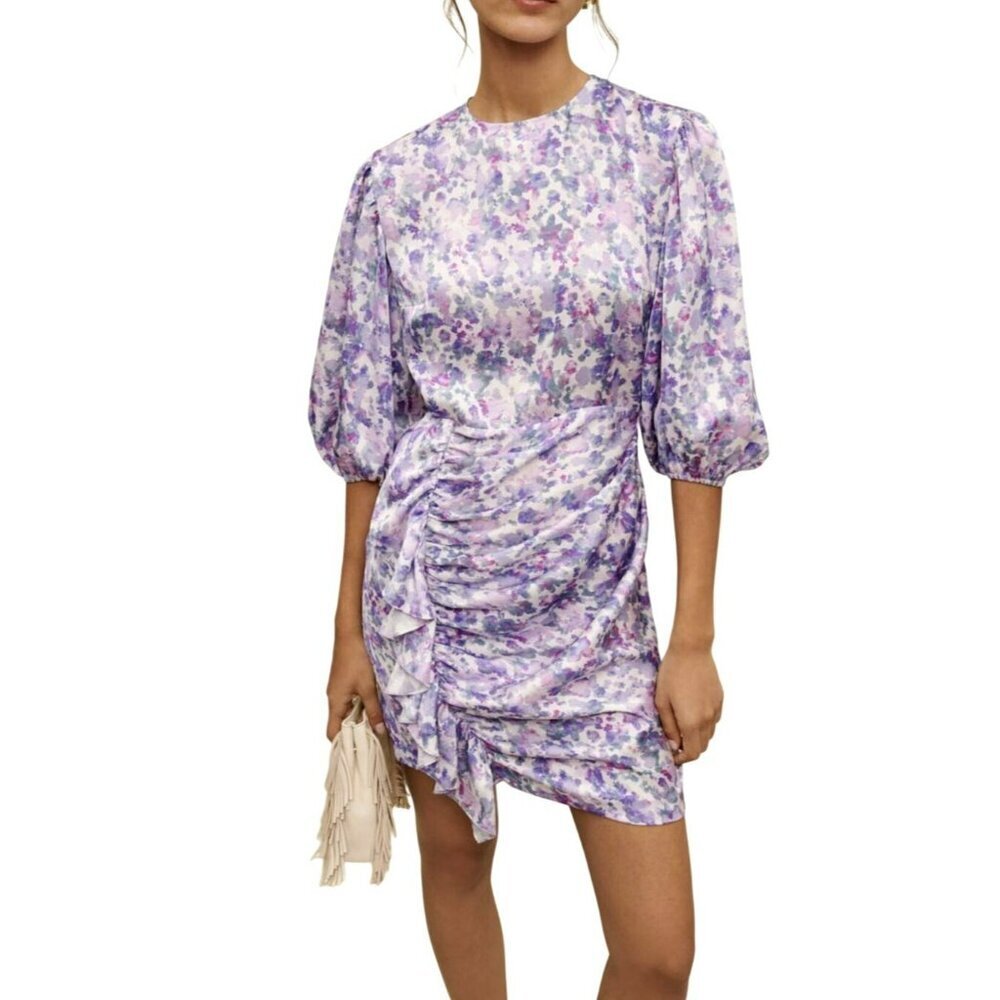 Maje Size XL Floral Ruffle Drape Mini Dress NWT $415